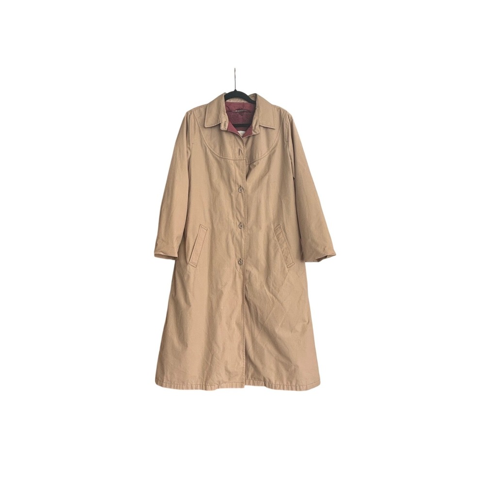 Vintage London Fog Trench Coat 18R Tan A Line Pink Faux Fur Lining Classic Cozy